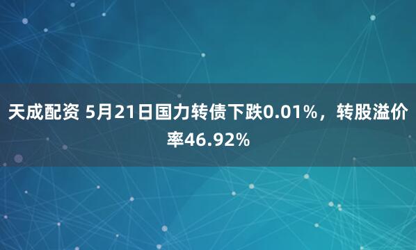 天成配资 5月21日国力转债下跌0.01%，转股溢价率46.92%